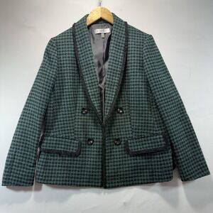 Kasper Blazer Jacket Women's Size 12 Black Green Houndstooth Career